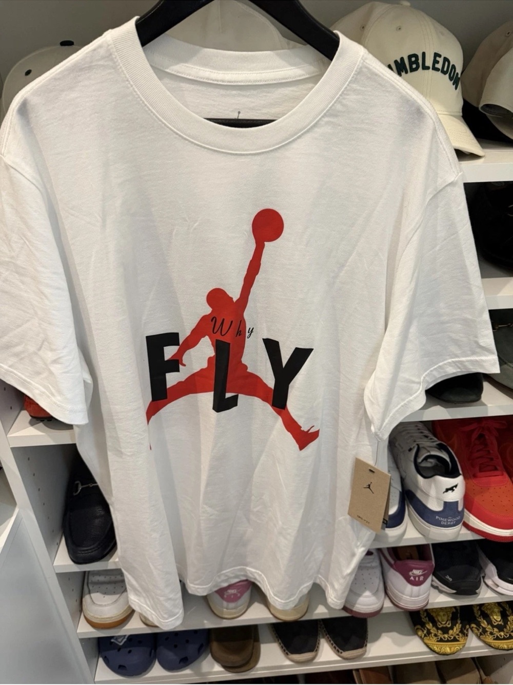 Jordan White Short Sleeve Tee with Red and Black 'Fly' Graphic xxl